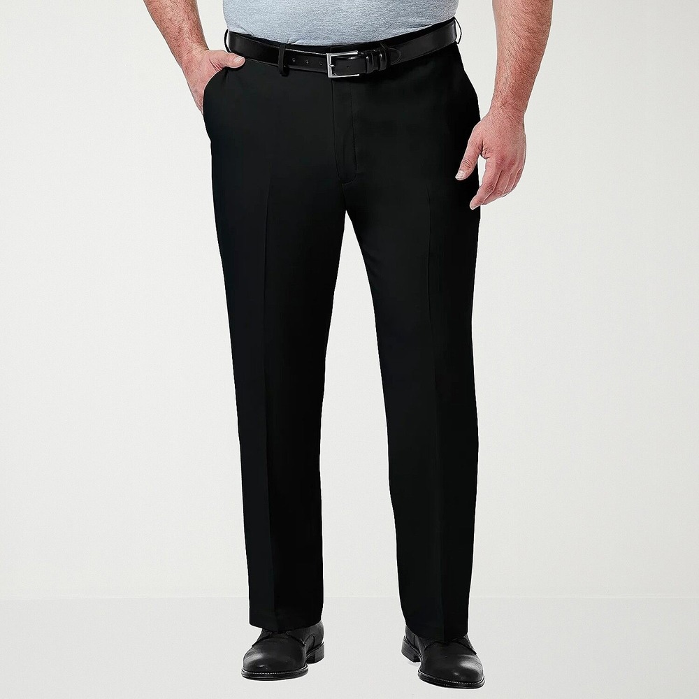MSRP $80 Haggar HD90650 Mens 46x30 Black Classic Fit Dress Pants Flat Front